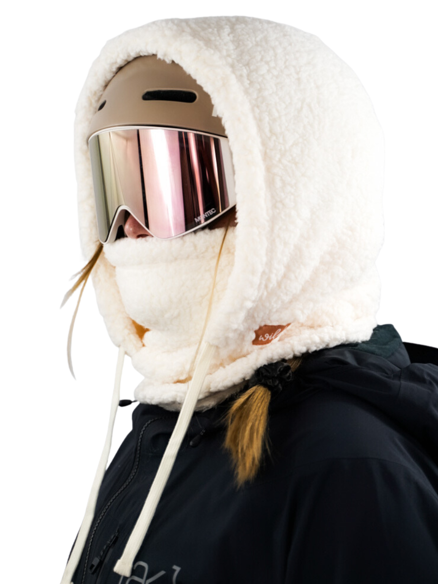 White Ski Hood Over Helmet, Snowboard Hood, Balaclava, Sherpa Hood,  Handmade